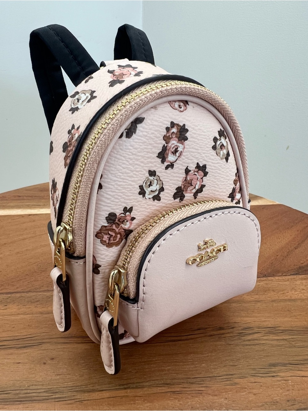 NWOT - Coach Mini Court Backpack Bag Charm With Rosette Print CAA68